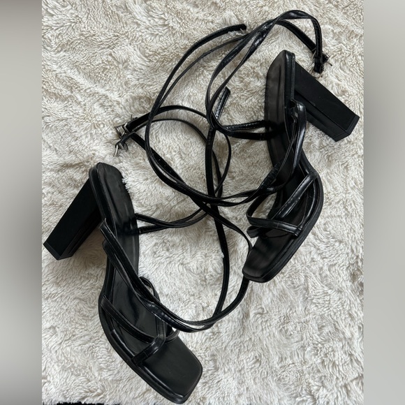 Black Lace Up Heels - Picture 1 of 3